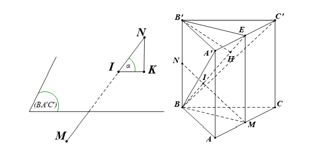 Côsin góc giữa đường thẳng MN và (BA’C’) bằng
