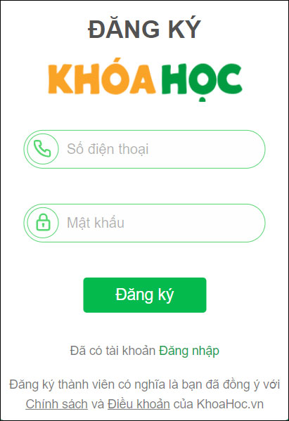 Nhập thông tin đăng ký Khóa học trên máy tính