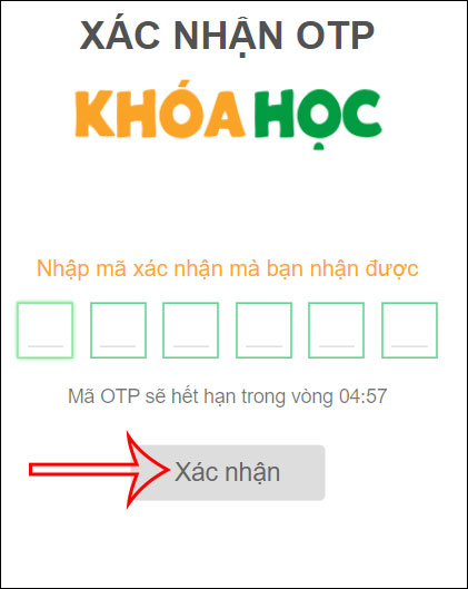Nhập mã OTP kích hoạt học thử Khóa học trên máy tính