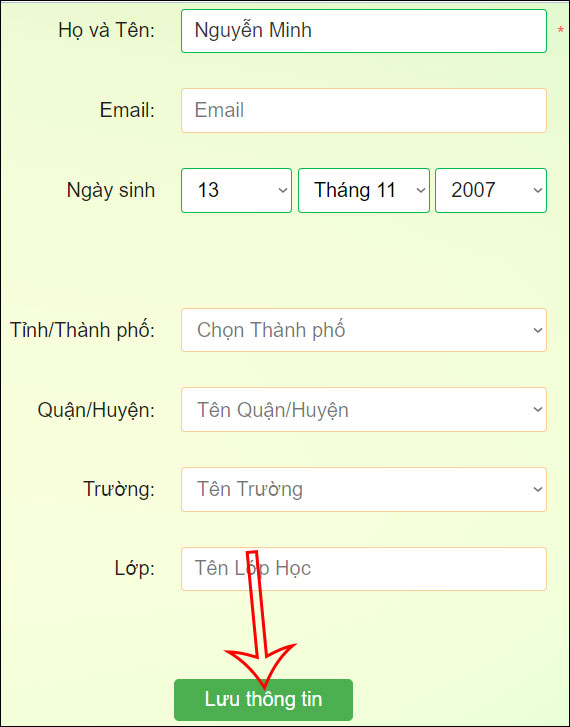 Thông tin tài khoản Khóa học