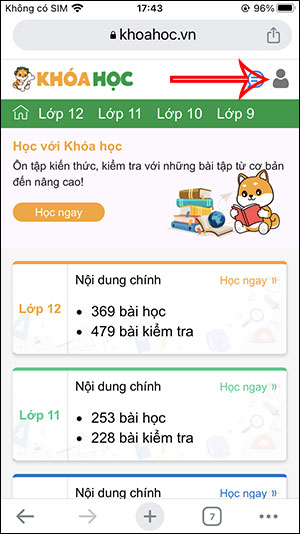 Giao diện KhoaHoc.vn trên điện thoại
