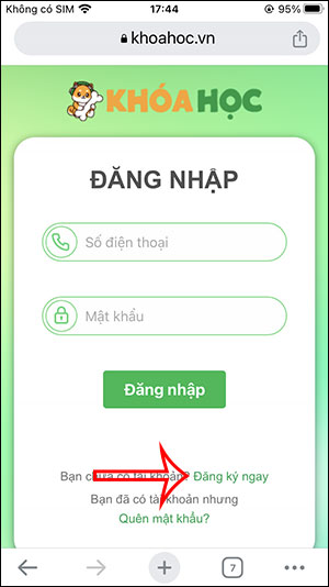 Đăng ký KhoaHoc.vn trên điện thoại